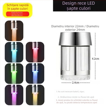 Robinet de bucătărie cu extensie anti-stropire, duză LED cu senzor de temperatură, filtru pentru spălat legume și duș, model 017, ABS, instalare manuală, suprafață turnată prin injecție, stil modern minimalist