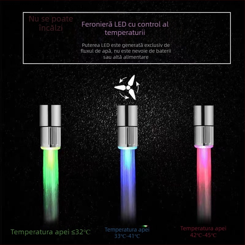 Robinet de bucătărie cu extensie anti-stropire, duză LED cu senzor de temperatură, filtru pentru spălat legume și duș, model 017, ABS, instalare manuală, suprafață turnată prin injecție, stil modern minimalist