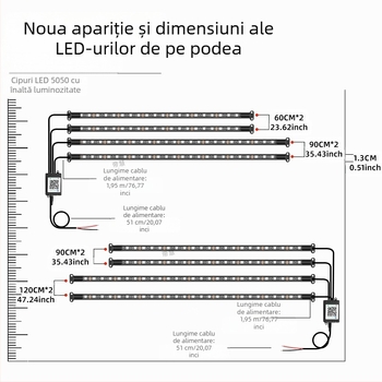 Lampă LED RGB pentru șasiu auto cu control Bluetooth APP și activare vocală, 12V, 15W, PVC