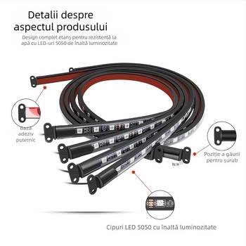 Lampă LED RGB pentru șasiu auto cu control Bluetooth APP și activare vocală, 12V, 15W, PVC