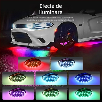 Lampă LED RGB pentru șasiu auto cu control Bluetooth APP și activare vocală, 12V, 15W, PVC