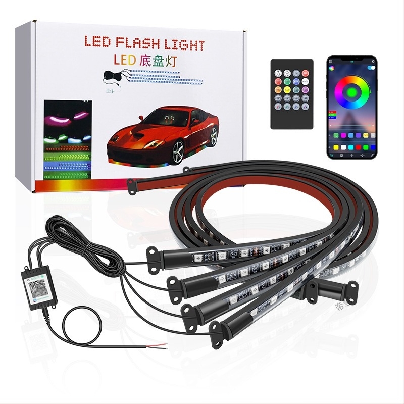 Lampă LED RGB pentru șasiu auto cu control Bluetooth APP și activare vocală, 12V, 15W, PVC