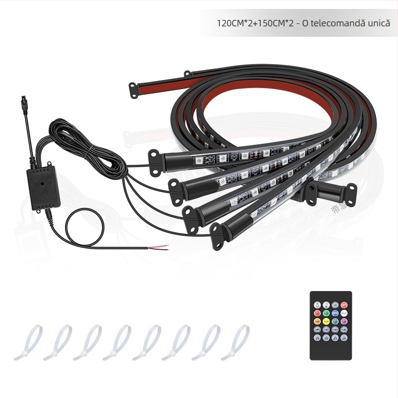 Lampă LED RGB pentru șasiu auto cu control Bluetooth APP și activare vocală, 12V, 15W, PVC
