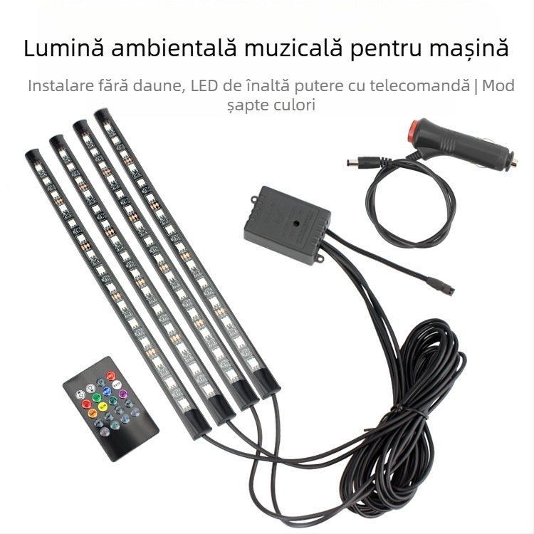 Lumină ambientală LED pentru interiorul mașinii, 15 lămpi, 12V, 30W, 800 lm, viață 50.000 h