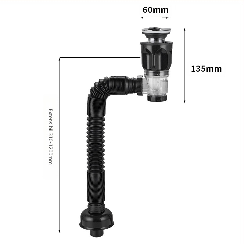 Ansamblu de drenaj cu clapetă, cu formă S pentru chiuvetă (model 2233) – universal, design modern minimalist