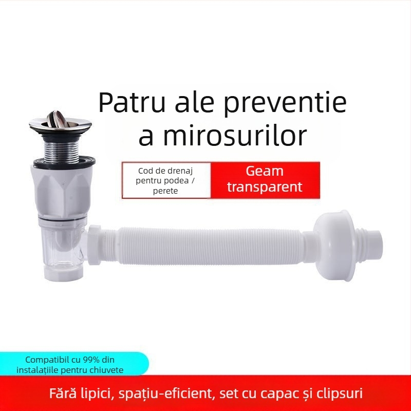 Ansamblu de drenaj cu clapetă, cu formă S pentru chiuvetă (model 2233) – universal, design modern minimalist