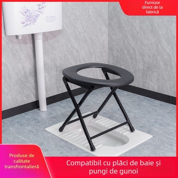 Scaun de toaletă pentru vârstnici și femei însărcinate, cadru din oțel-carbon îngroșat, model Section 06, cu găleată de toaletă inclusă