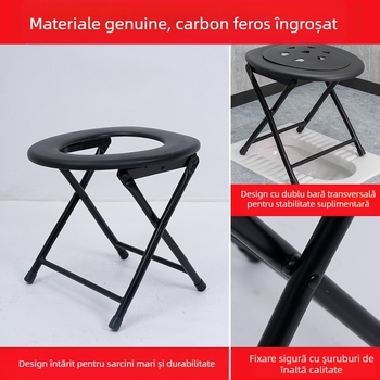 Scaun de toaletă pentru vârstnici și femei însărcinate, cadru din oțel-carbon îngroșat, model Section 06, cu găleată de toaletă inclusă