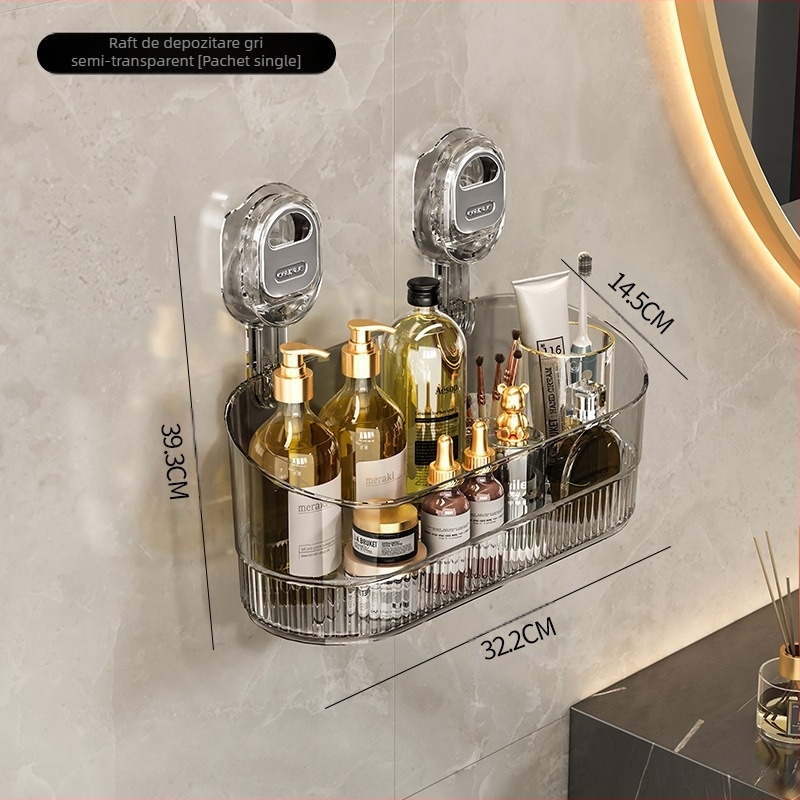 Raft de depozitare cu ventuză, montat pe perete, fără găuri, pentru bucătărie și baie, multifuncțional cu raft de scurgere — Material: plastic; Brand: Mi hao; Cutie: 10 buc.; Stil: Lux ușor