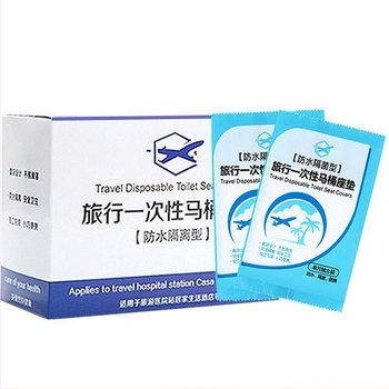 Capac de scaun de toaletă de unică folosință, din PP; antibacterian; impermeabil; ambalaj individual pentru călătorii; 50 buc./cutie