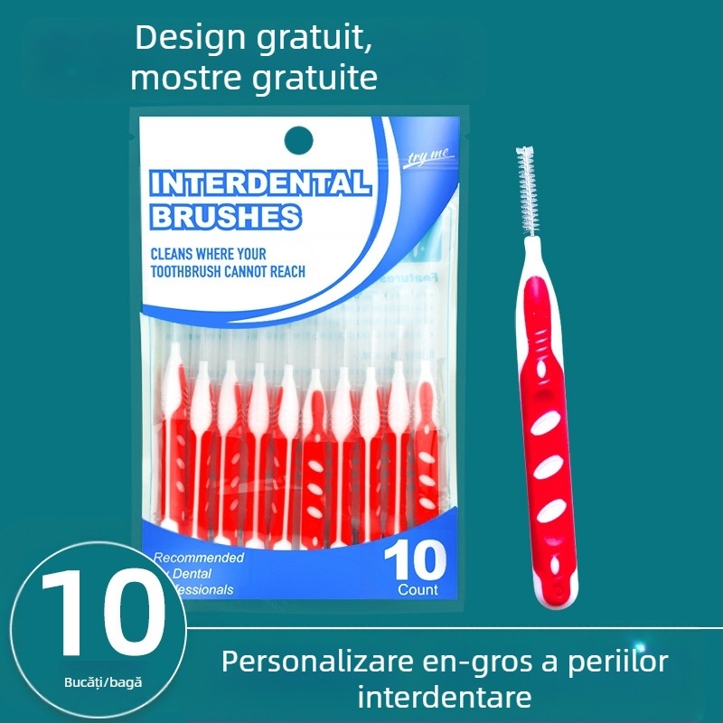 Periuță interdentală ortodontică, set 10 bucăți, peri ultra-fini moi, sârmă din oțel inoxidabil