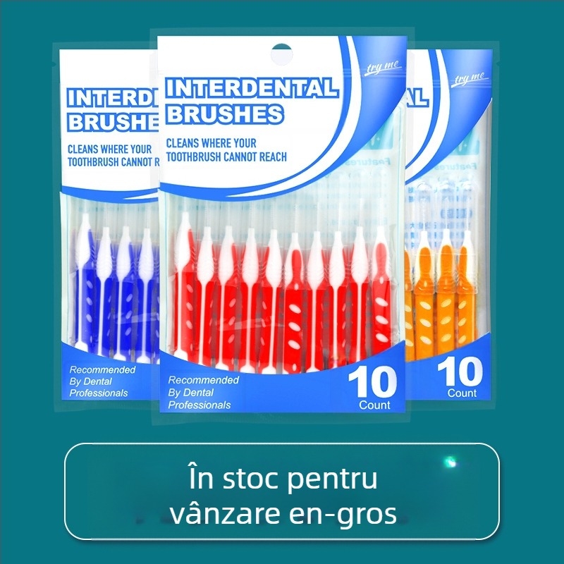 Periuță interdentală ortodontică, set 10 bucăți, peri ultra-fini moi, sârmă din oțel inoxidabil