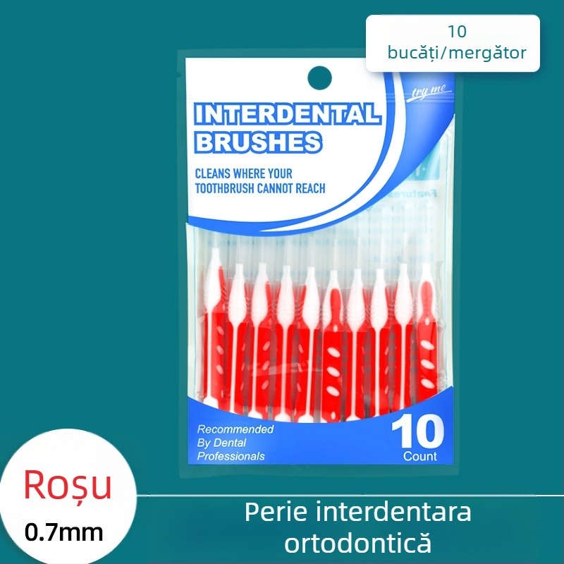 Periuță interdentală ortodontică, set 10 bucăți, peri ultra-fini moi, sârmă din oțel inoxidabil