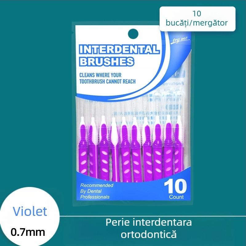 Periuță interdentală ortodontică, set 10 bucăți, peri ultra-fini moi, sârmă din oțel inoxidabil
