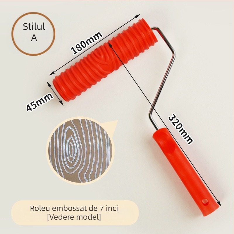 Rolă din cauciuc cu relief pentru vopsire, textură aleatorie; direcții: orizontal și vertical; Brand: Beautiful and good; Spațiu de lucru: 46