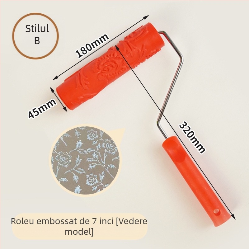 Rolă din cauciuc cu relief pentru vopsire, textură aleatorie; direcții: orizontal și vertical; Brand: Beautiful and good; Spațiu de lucru: 46