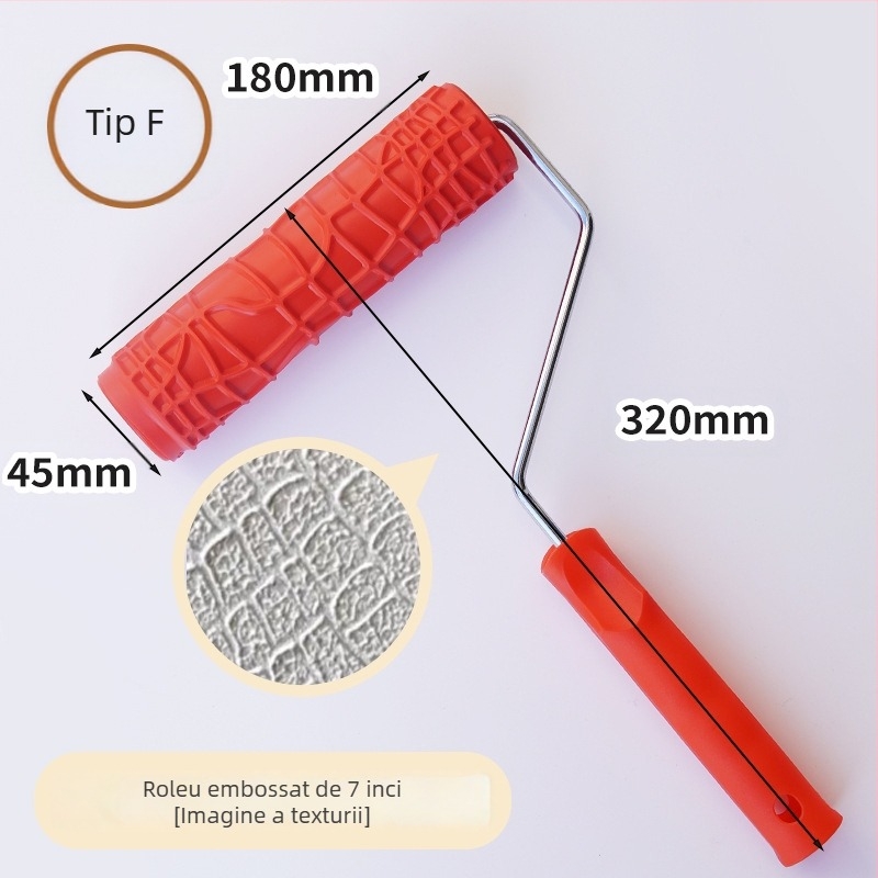 Rolă din cauciuc cu relief pentru vopsire, textură aleatorie; direcții: orizontal și vertical; Brand: Beautiful and good; Spațiu de lucru: 46