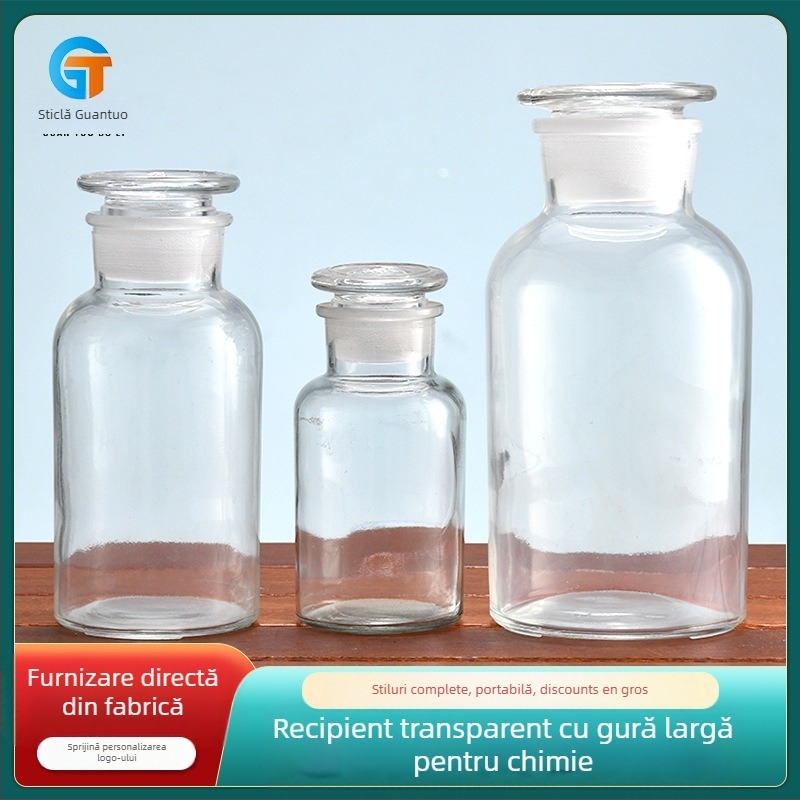 Guan tao sticlă pentru reagente cu gură largă, mată, sigilată pentru laborator, imprimare logo disponibilă, marcă privată licențiată