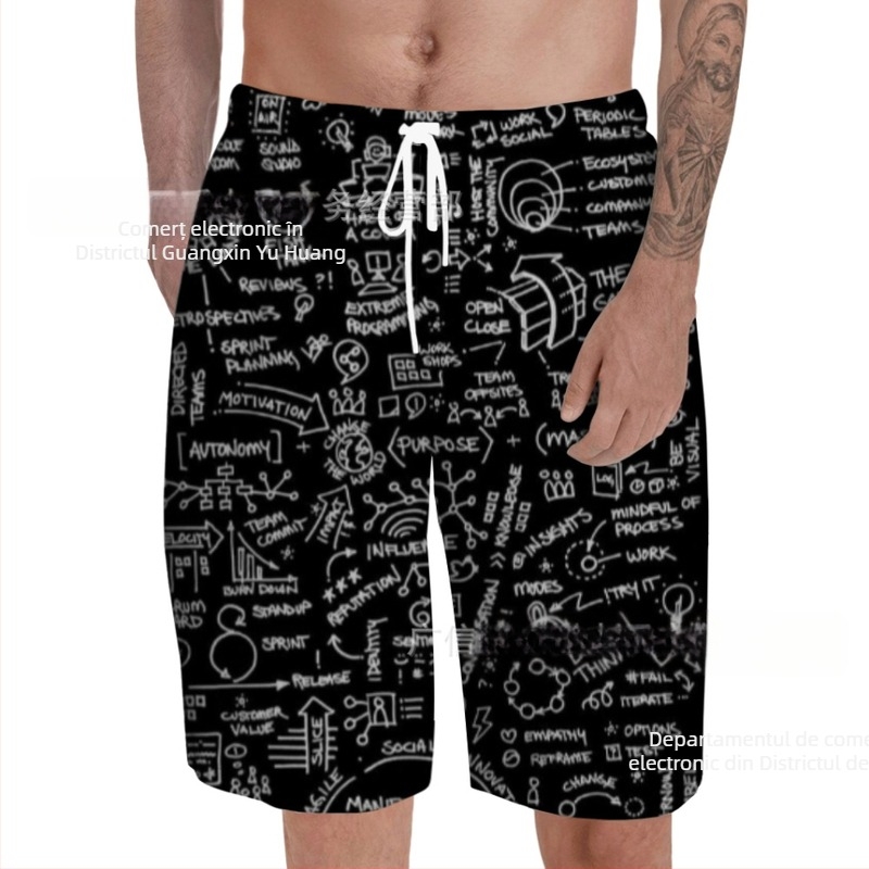 Pantaloni de plajă pentru bărbați, imprimeu 3D, poliester 95%, vară, casual