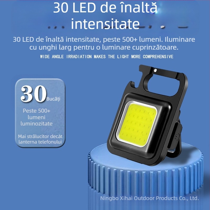Lumină LED mini pentru chei – Lumină de lucru magnetică multifuncțională cu deschizător de sticle (6W • Încărcare • 500mAh • Model XH-69)