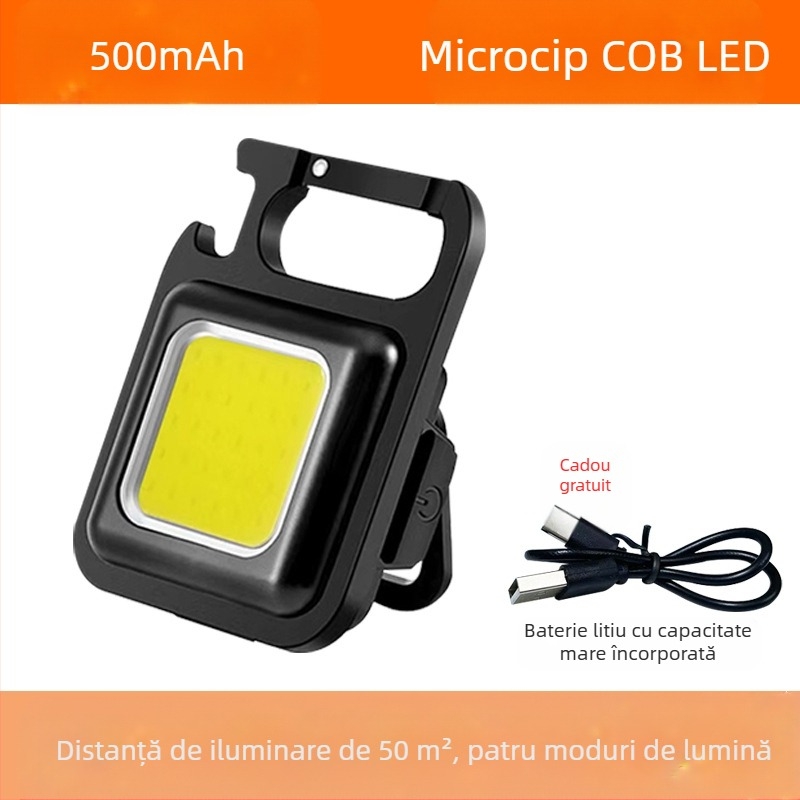 Lumină LED mini pentru chei – Lumină de lucru magnetică multifuncțională cu deschizător de sticle (6W • Încărcare • 500mAh • Model XH-69)