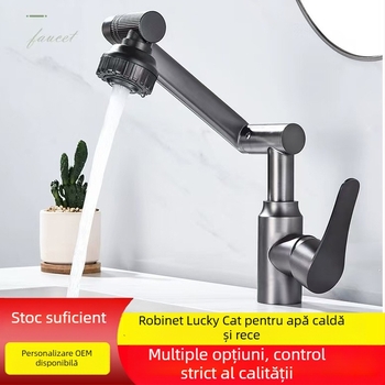 Robinet din oțel inoxidabil universal, rotativ pentru chiuveta de baie, model XMS-4090, supapă ceramică, 4 conexiuni intrare/ieșire, pentru apă caldă și rece