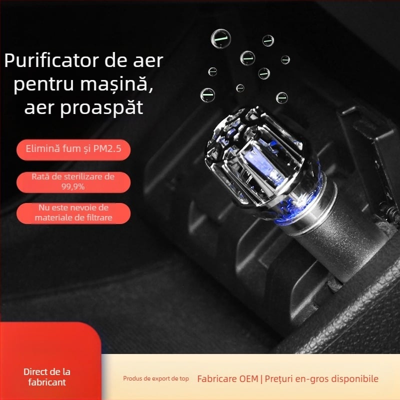 Purificator de aer auto cu ioni negativi – JO-6288; putere 0,8W; tensiune 12V; concentrație ioni negativi 4.800.000; material aliaj de aluminiu + ABS