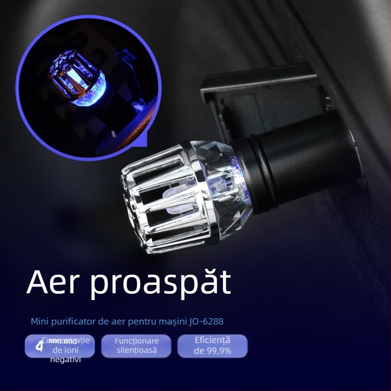 Purificator de aer auto cu ioni negativi – JO-6288; putere 0,8W; tensiune 12V; concentrație ioni negativi 4.800.000; material aliaj de aluminiu + ABS