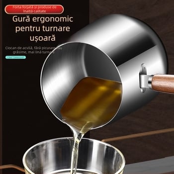 Tigaie izolată din lemn de nuc și oțel inoxidabil 304, cu coș de prăjit și capac din oțel 304, pentru exterior, cu fund complex, pentru prăjit și filtrare, stil modern minimalist