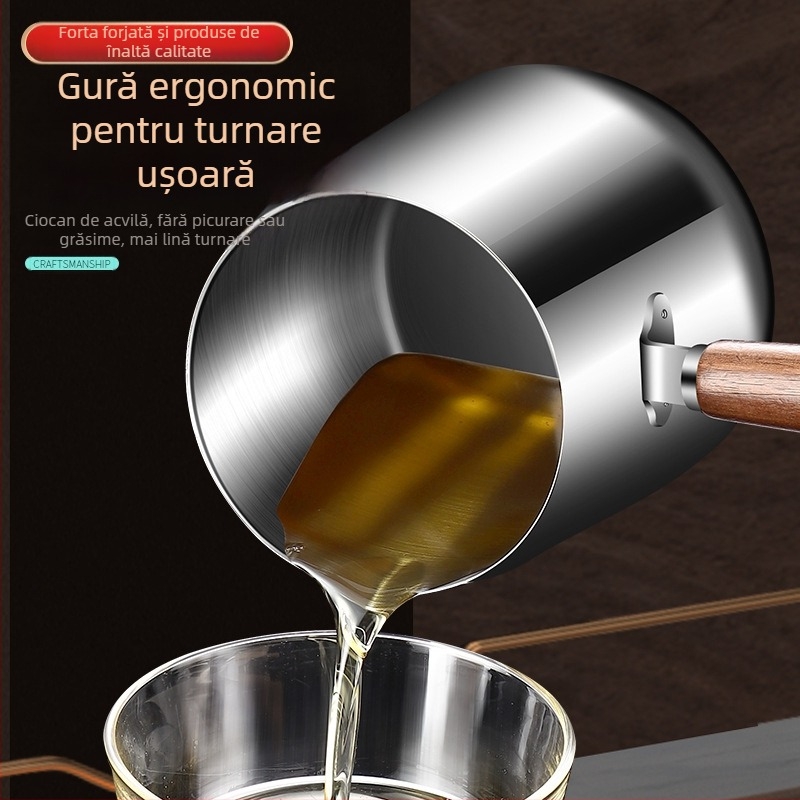 Tigaie izolată din lemn de nuc și oțel inoxidabil 304, cu coș de prăjit și capac din oțel 304, pentru exterior, cu fund complex, pentru prăjit și filtrare, stil modern minimalist