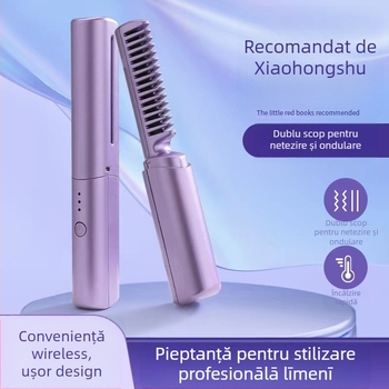 Aparat de netezire și îndreptare a părului fără fir, cu ioni negativi, încălzire din turmalin ceramic, control al temperaturii în 10 trepte, 45W, 110–220V, dual-use portabil
