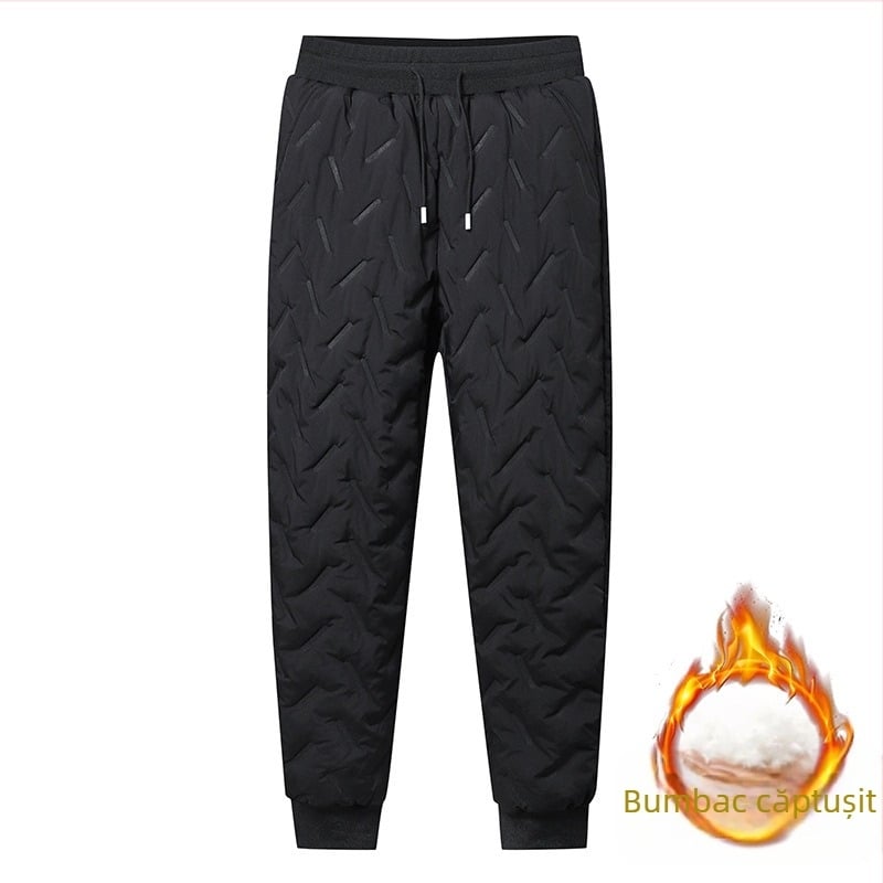 Pantaloni de iarnă pentru bărbați, căptuți cu fleece, groși, rezistenți la vânt, casual sport (Umplutură: mătase-pamuk; Țesătură principală: poliester; Țesătură: amestec bumbac-poliester; Talie: joasă; Stil: mișcare)