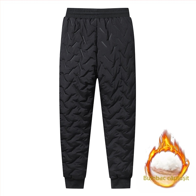 Pantaloni de iarnă pentru bărbați, căptuți cu fleece, groși, rezistenți la vânt, casual sport (Umplutură: mătase-pamuk; Țesătură principală: poliester; Țesătură: amestec bumbac-poliester; Talie: joasă; Stil: mișcare)