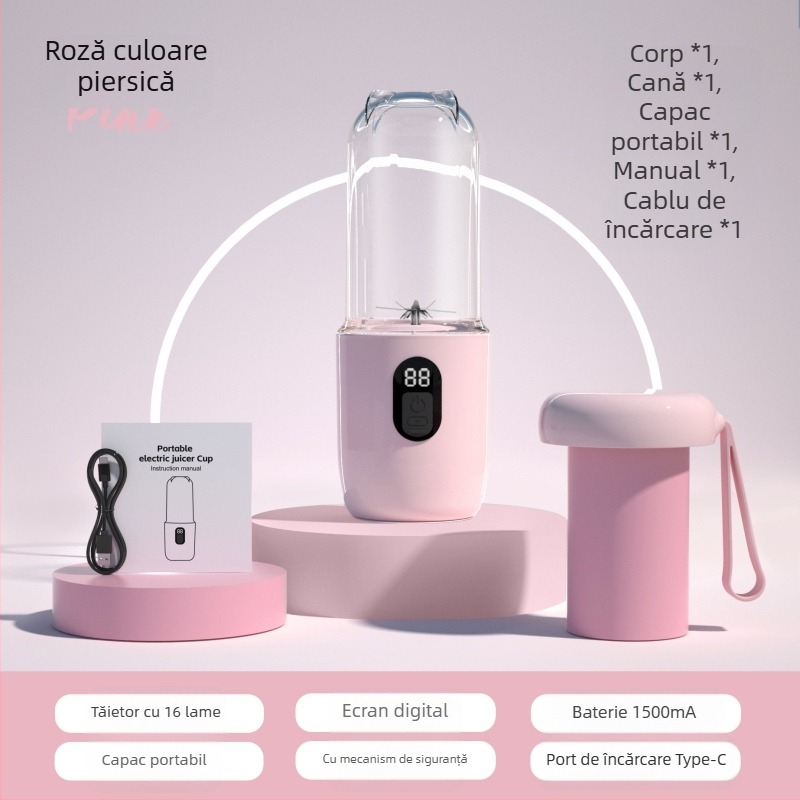 Cană de storcător portabilă cu încărcare USB, 40W, 401–600 ml, 5+ lame, baterie încorporată