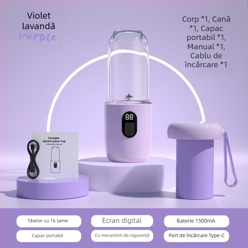 Cană de storcător portabilă cu încărcare USB, 40W, 401–600 ml, 5+ lame, baterie încorporată