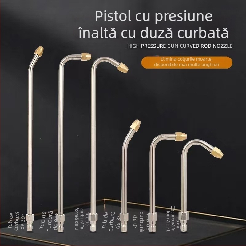 Tub extins pentru pistol de spălat cu presiune înaltă cu cot îndoit — cuplaj rapid 1/4, oțel inoxidabil și cupru, duză 11 mm, potrivit pentru furtun de înaltă presiune, 150 g