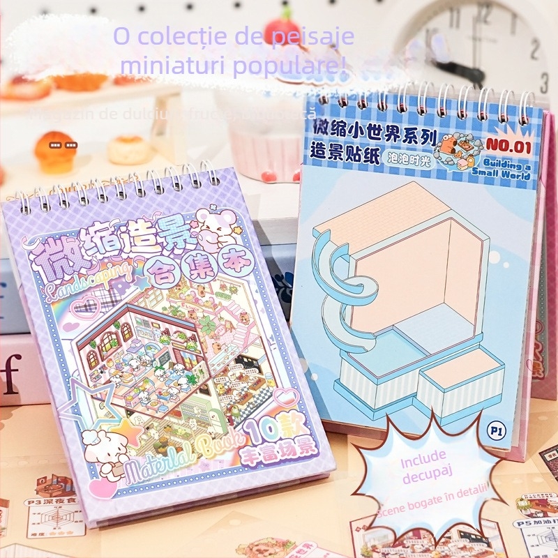 Carte DIY cu stickere pentru peisaje în miniatură, scene 3D de așezat - Stil desen animat, Material Paper PET, Tipărire, Brand Xihe Culture