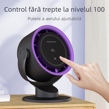 Ventilator USB Type-C fără palete cu control tactil, montaj pe birou sau pe perete, baterie încorporată 2000–4000 mAh, autonomie 3–6 ore, motor brushless, 100 trepte de viteză