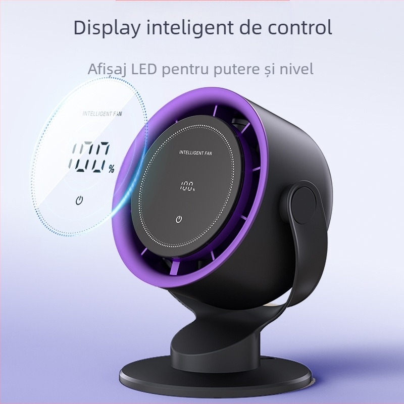 Ventilator USB Type-C fără palete cu control tactil, montaj pe birou sau pe perete, baterie încorporată 2000–4000 mAh, autonomie 3–6 ore, motor brushless, 100 trepte de viteză
