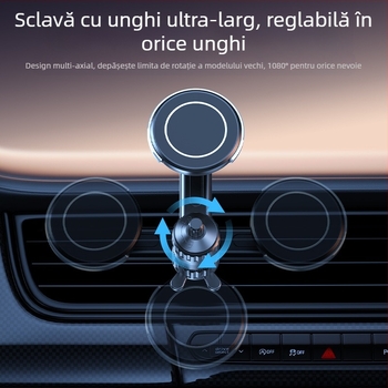 Suport auto pentru telefon cu MagSafe, fixare magnetică, montaj pe aerisire, braț extensibil reglabil și cârlig spiral