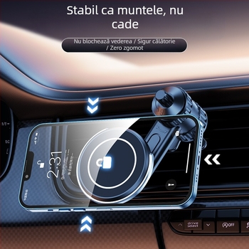 Suport auto pentru telefon cu MagSafe, fixare magnetică, montaj pe aerisire, braț extensibil reglabil și cârlig spiral
