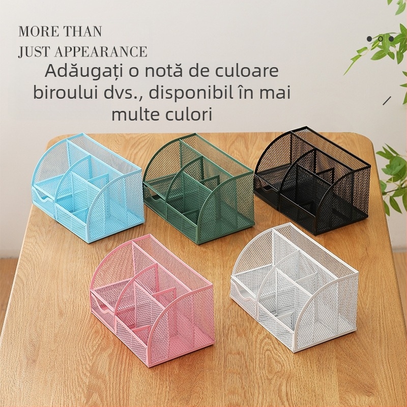 Suport metal pentru pixuri cu șapte compartimente, plasă metalică pentru birou, personalizare disponibilă