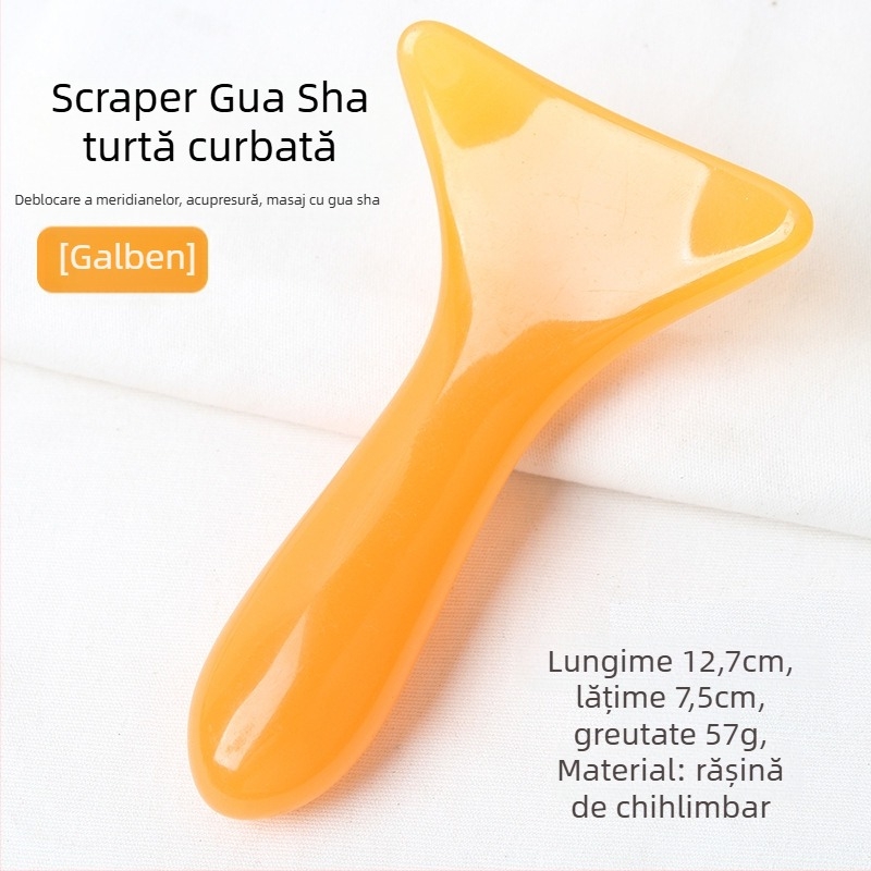 Spatulă curbată pentru masaj scraping – cervicală, umeri și spate; material: rășină; greutate: 57 g; categorie: scraping sheet/plate; aplicații: masaj de sănătate, fitness și frumusețe corporală; personalizare procesare disponibilă