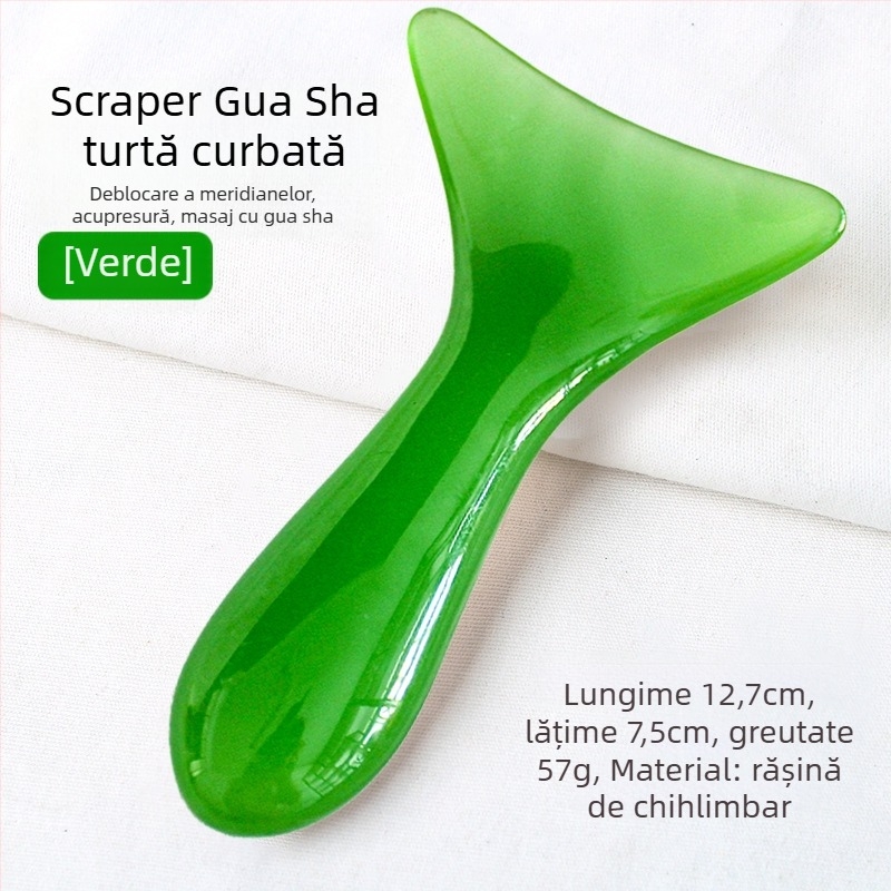 Spatulă curbată pentru masaj scraping – cervicală, umeri și spate; material: rășină; greutate: 57 g; categorie: scraping sheet/plate; aplicații: masaj de sănătate, fitness și frumusețe corporală; personalizare procesare disponibilă