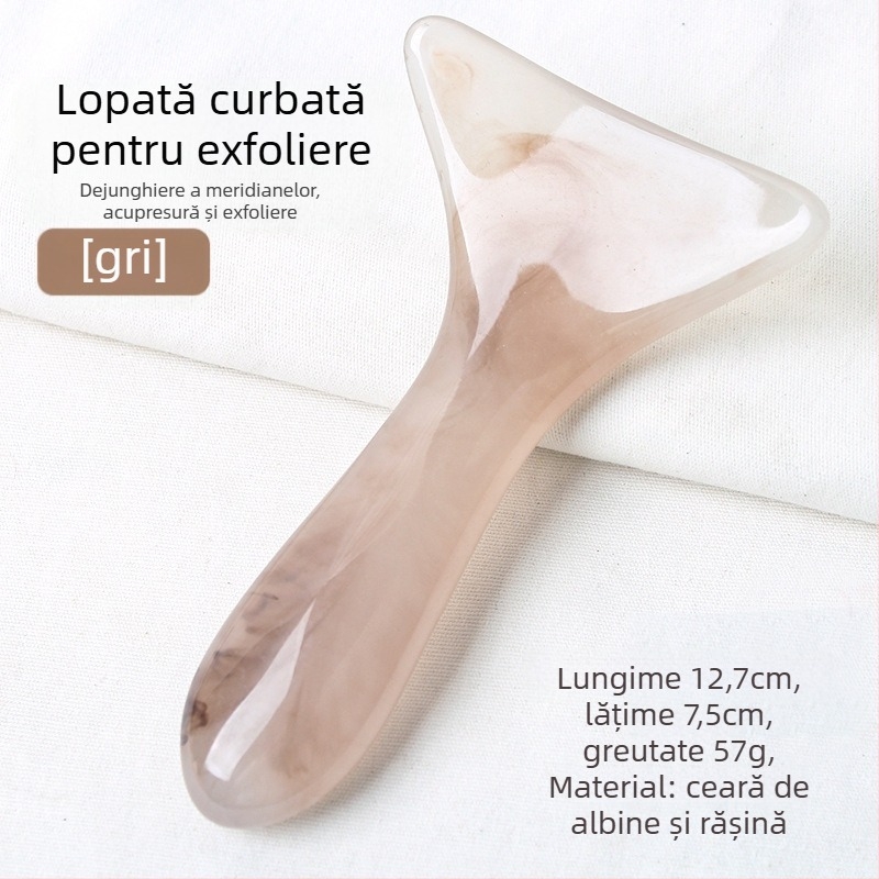 Spatulă curbată pentru masaj scraping – cervicală, umeri și spate; material: rășină; greutate: 57 g; categorie: scraping sheet/plate; aplicații: masaj de sănătate, fitness și frumusețe corporală; personalizare procesare disponibilă