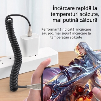 Cablu Type-C auto retractabil cu design spiral, pentru mașini și motociclete, încărcare rapidă 100W, 6A, TPE