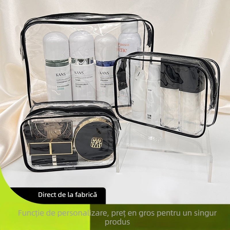 Geantă de toaletă PVC, formă cub, cu fermoar, multifuncțională pentru călătorii