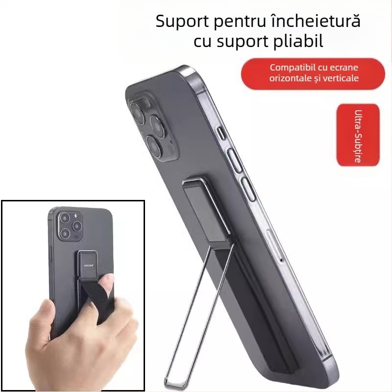 Suport pentru telefon cu inel și curea de mână – anti-cădere, ABS + bandă elastică + arc din oțel inoxidabil + bandă dublu adezivă
