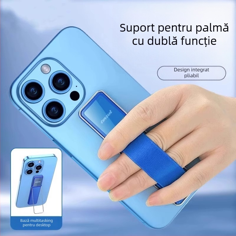 Suport pentru telefon cu inel și curea de mână – anti-cădere, ABS + bandă elastică + arc din oțel inoxidabil + bandă dublu adezivă