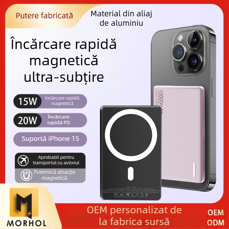 Baterie externă magnetică, fără fir, PD3.0 20W, 10000mAh, Carcasă din aliaj, Model MH805
